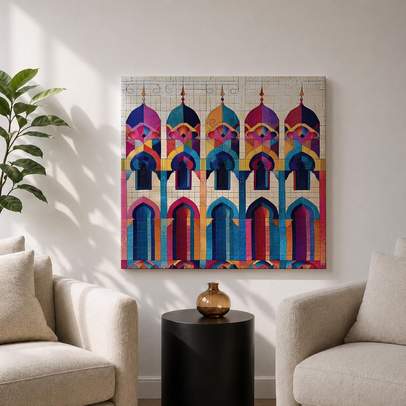 Islamic Mosaic Wall Art Mosque Arches Framed Canvas Arabic Geometric Modern Muslim Home Decor
