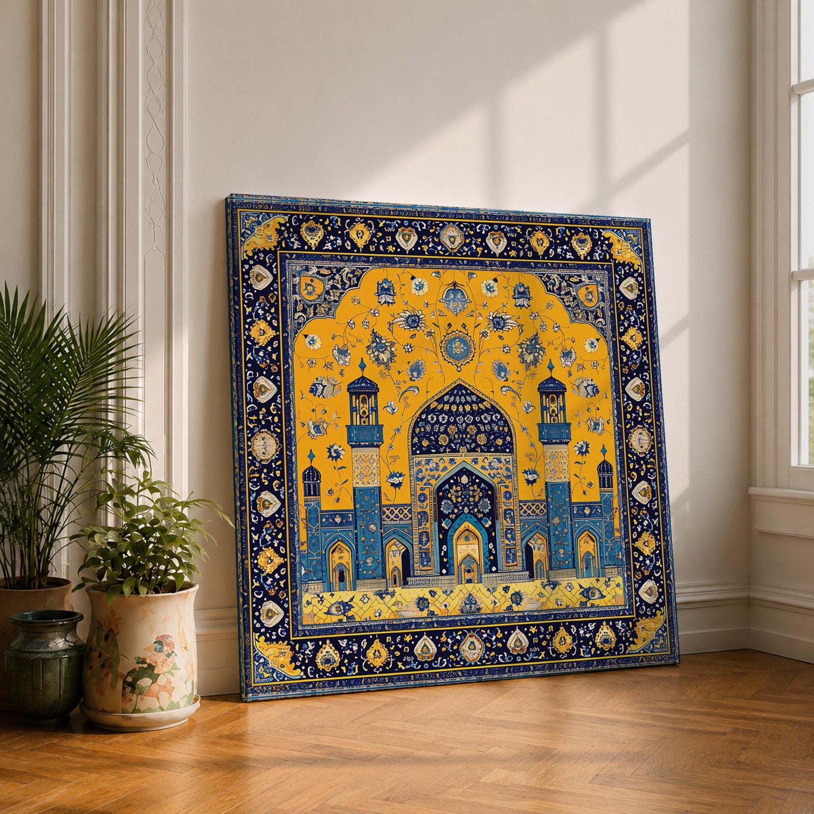 Persian Mosque Wall Art Tile Mosaic Framed Canvas Mughal Architecture Islamic Home Decor