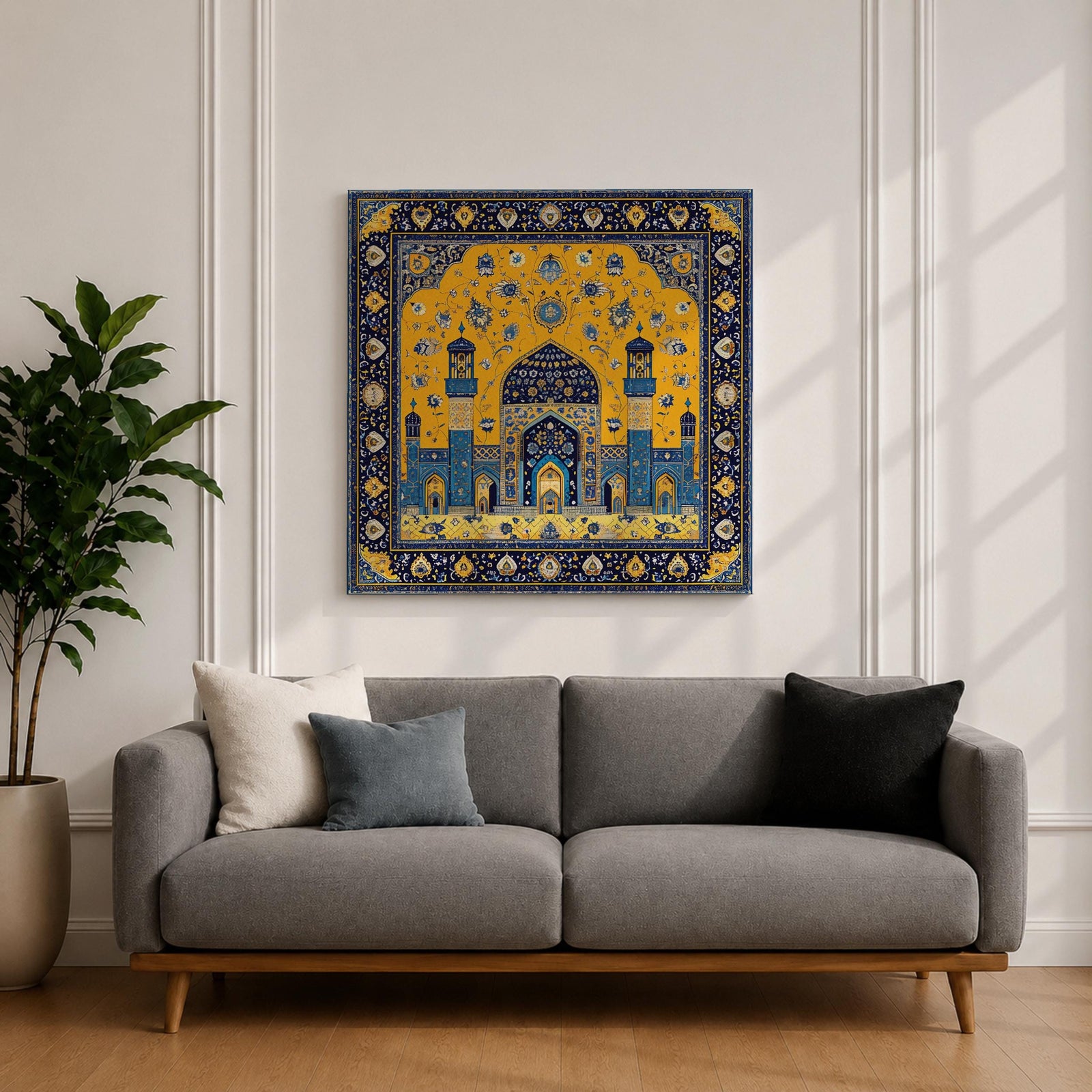 Persian Mosque Wall Art Tile Mosaic Framed Canvas Mughal Architecture Islamic Home Decor