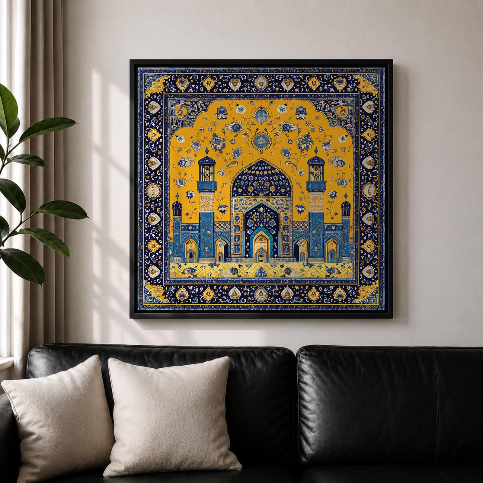 Persian Mosque Wall Art Tile Mosaic Framed Canvas Mughal Architecture Islamic Home Decor