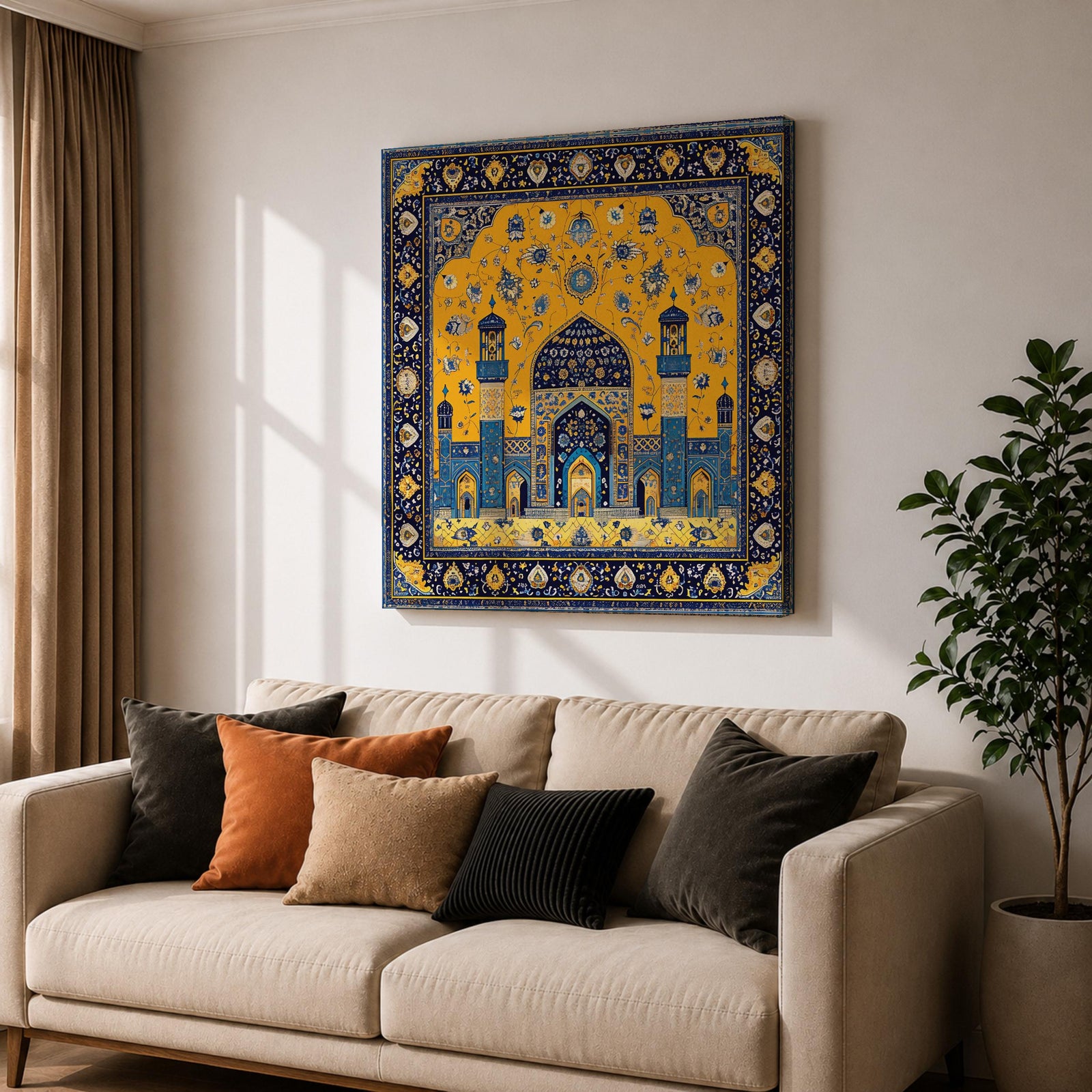 Persian Mosque Wall Art Tile Mosaic Framed Canvas Mughal Architecture Islamic Home Decor