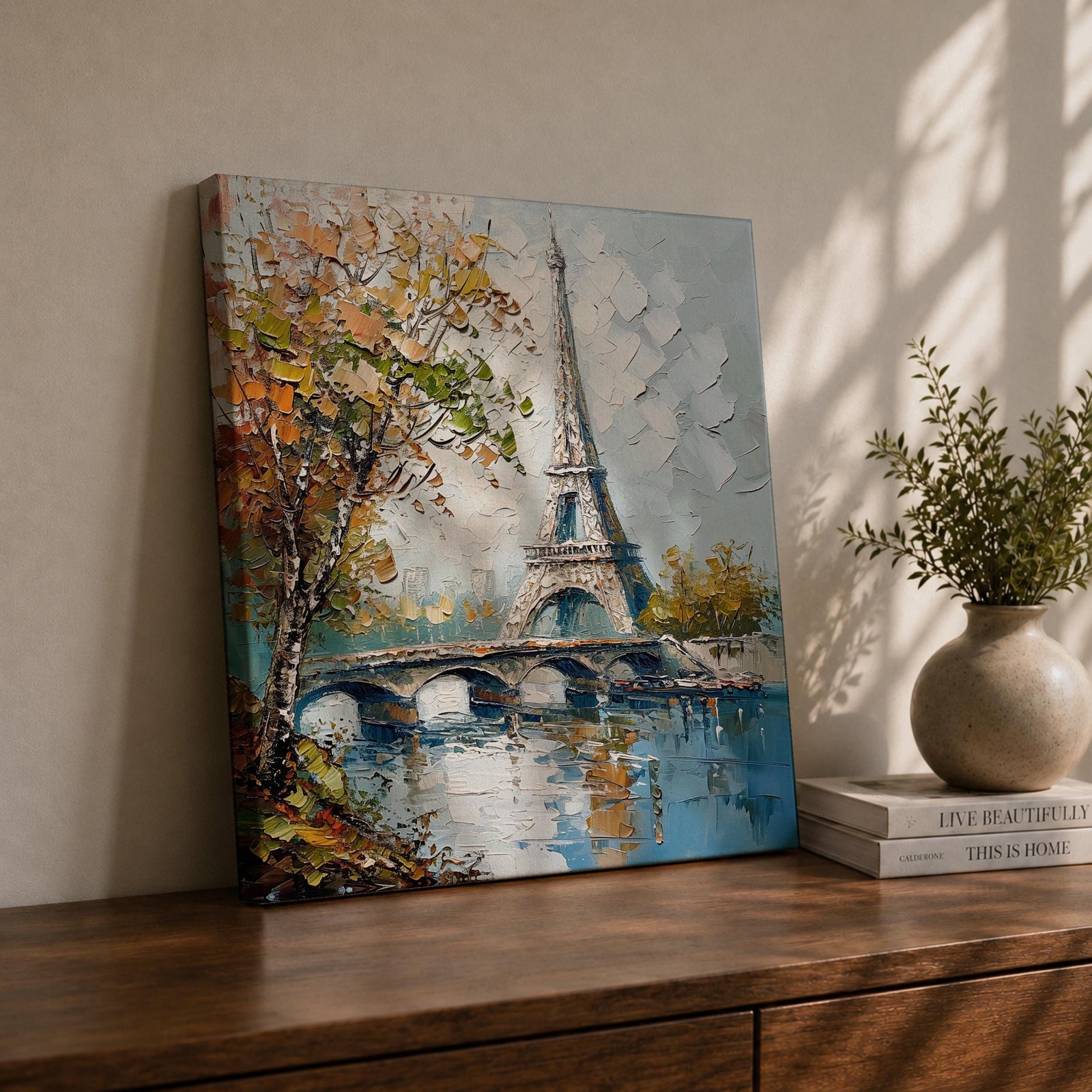 Eiffel Tower Wall Art Paris Landmark Framed Canvas France Impasto City Housewarming Decor