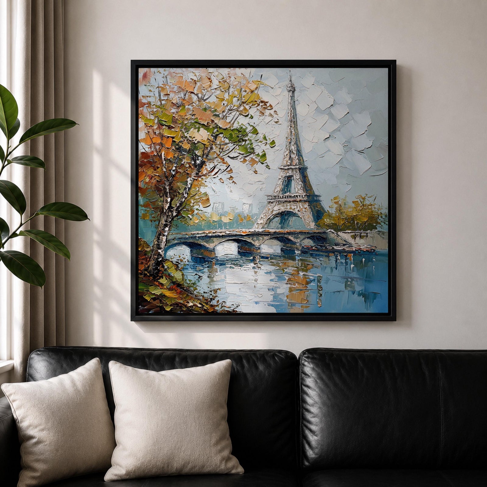 Eiffel Tower Wall Art Paris Landmark Framed Canvas France Impasto City Housewarming Decor