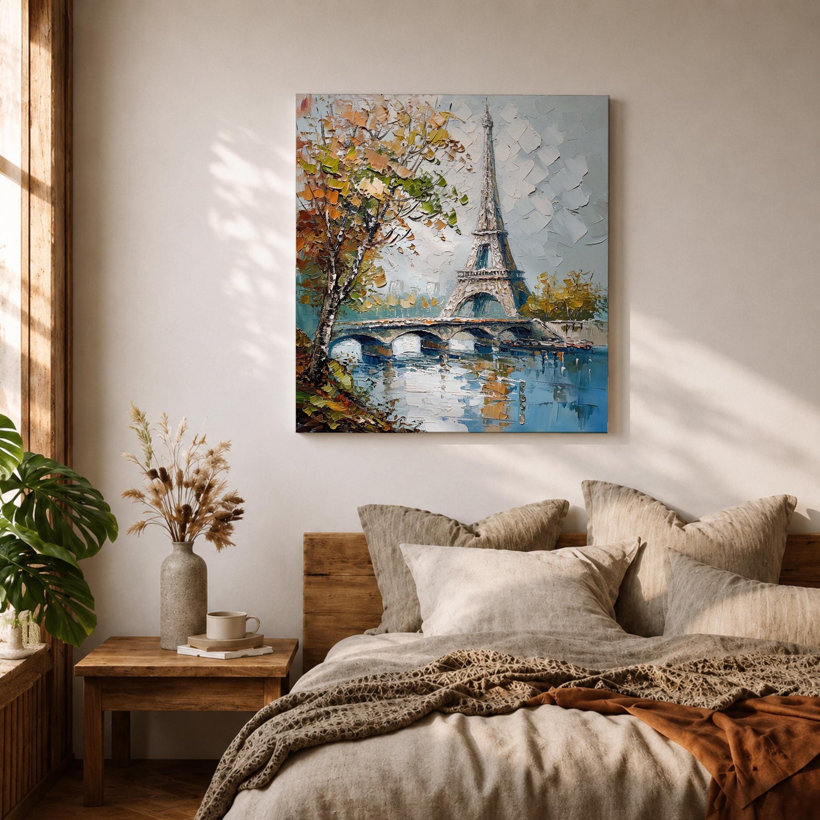 Eiffel Tower Wall Art Paris Landmark Framed Canvas France Impasto City Housewarming Decor