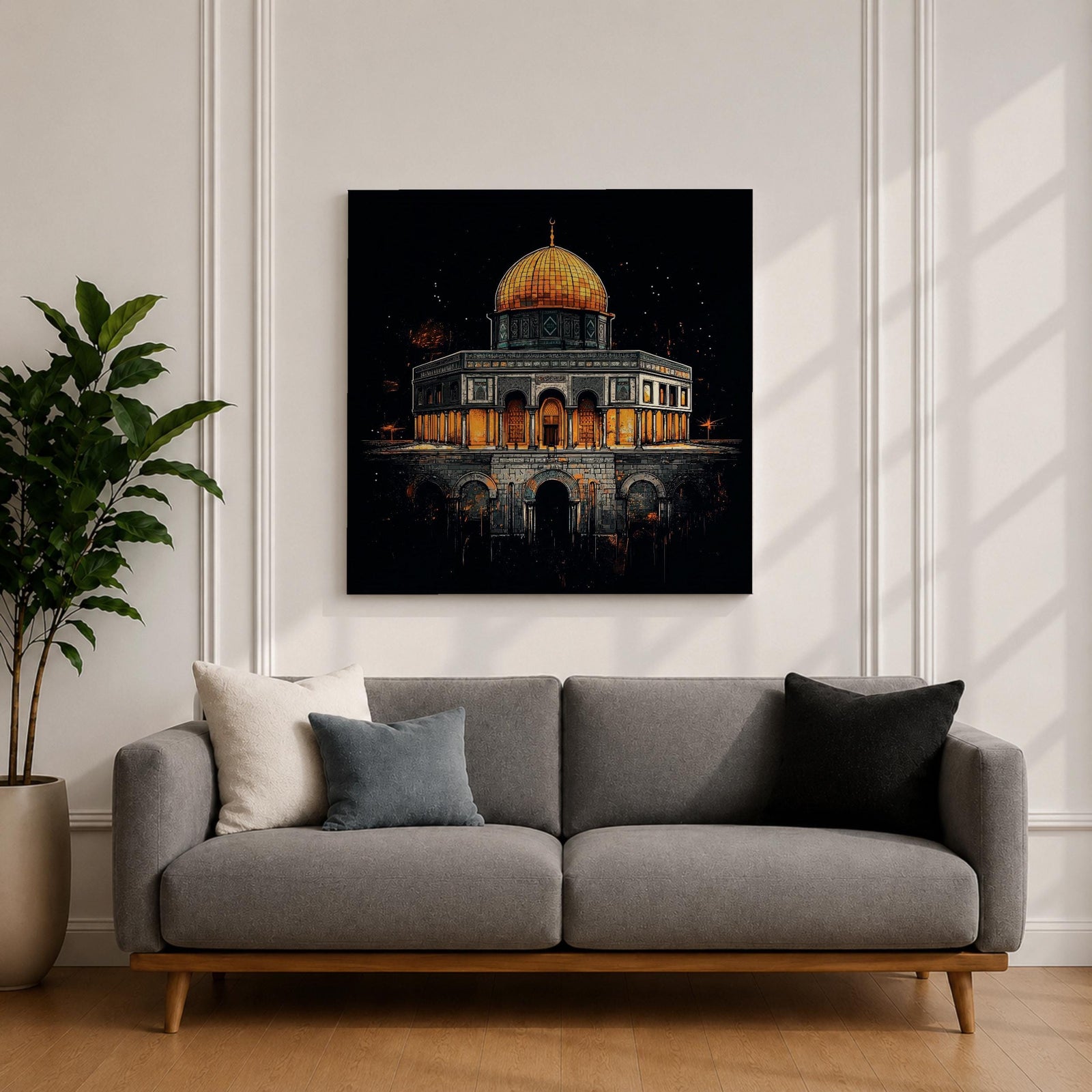 Dome of the Rock Wall Art Night View Framed Canvas Qubbat Sakhra Islamic Decor