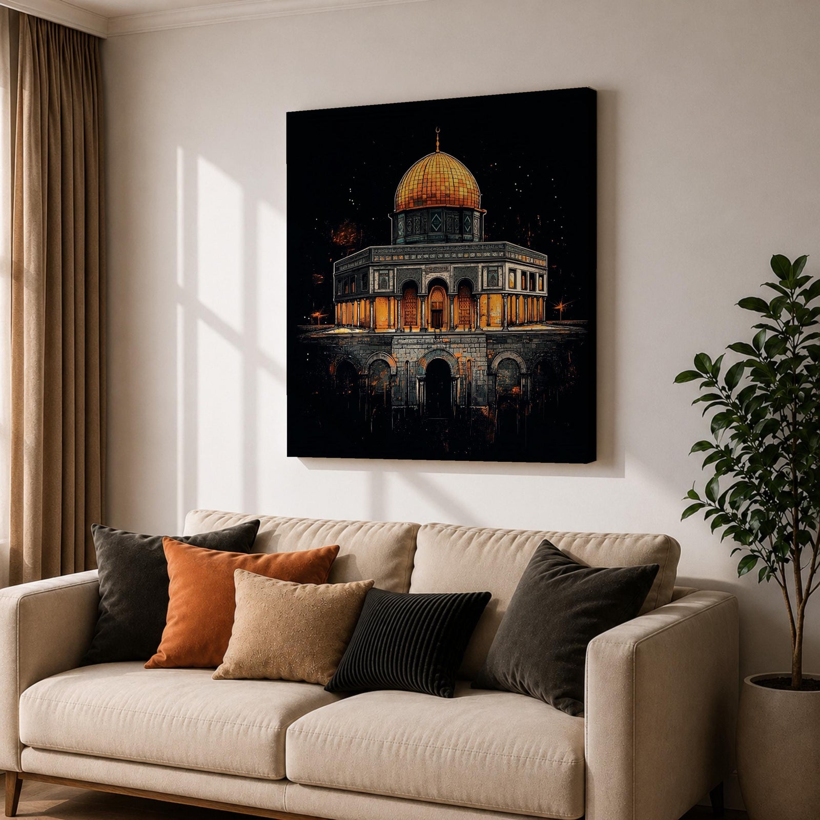 Dome of the Rock Wall Art Night View Framed Canvas Qubbat Sakhra Islamic Decor