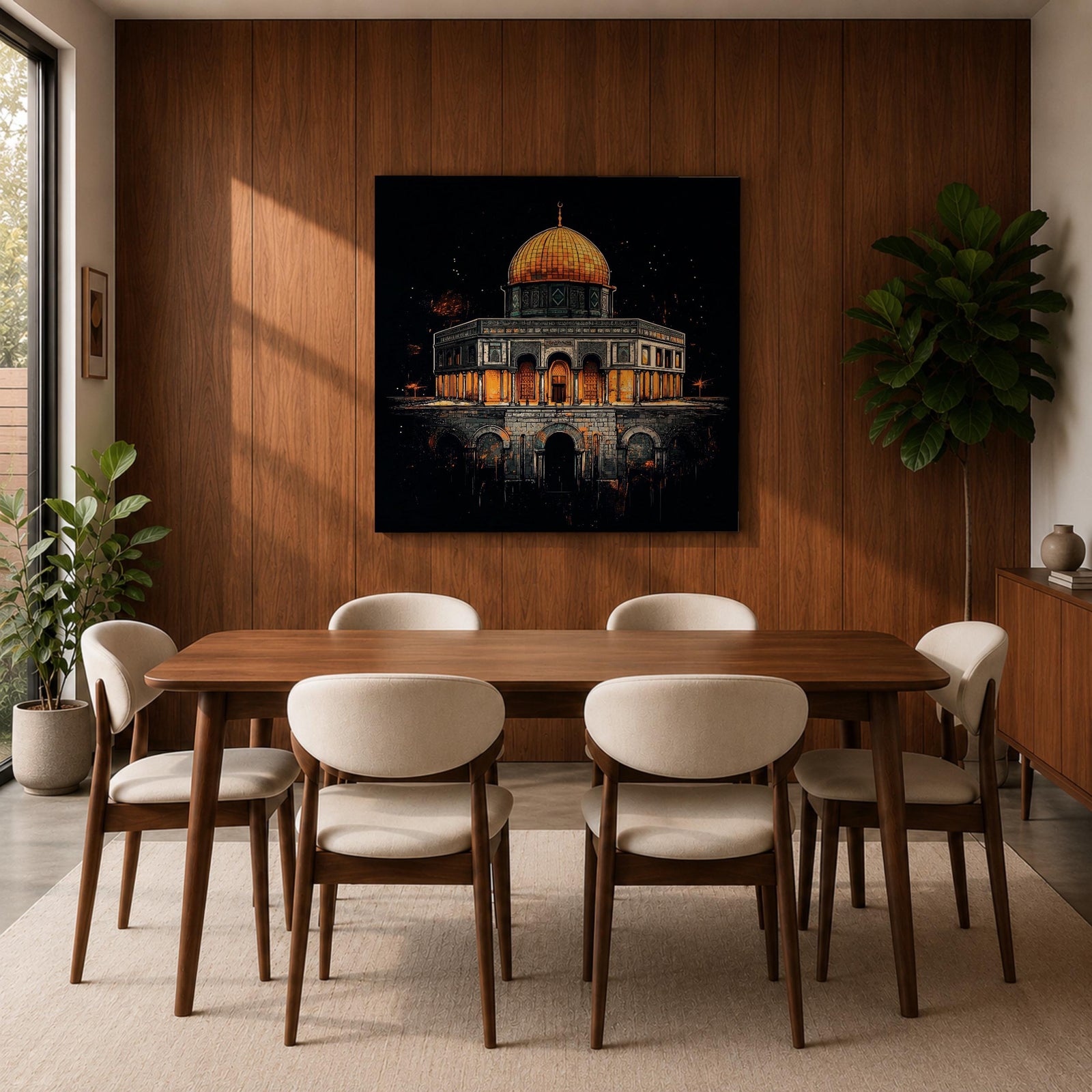 Dome of the Rock Wall Art Night View Framed Canvas Qubbat Sakhra Islamic Decor