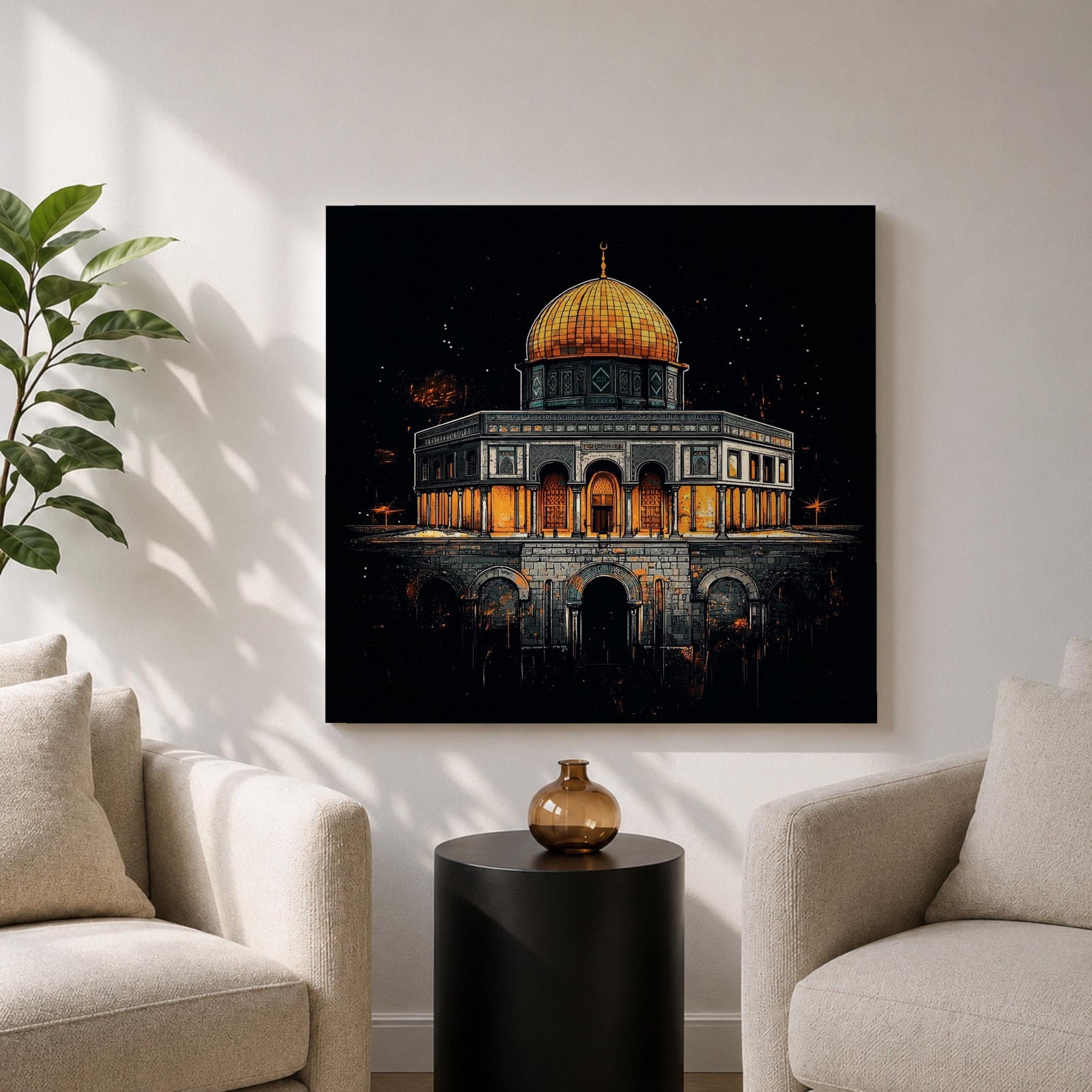 Dome of the Rock Wall Art Night View Framed Canvas Qubbat Sakhra Islamic Decor