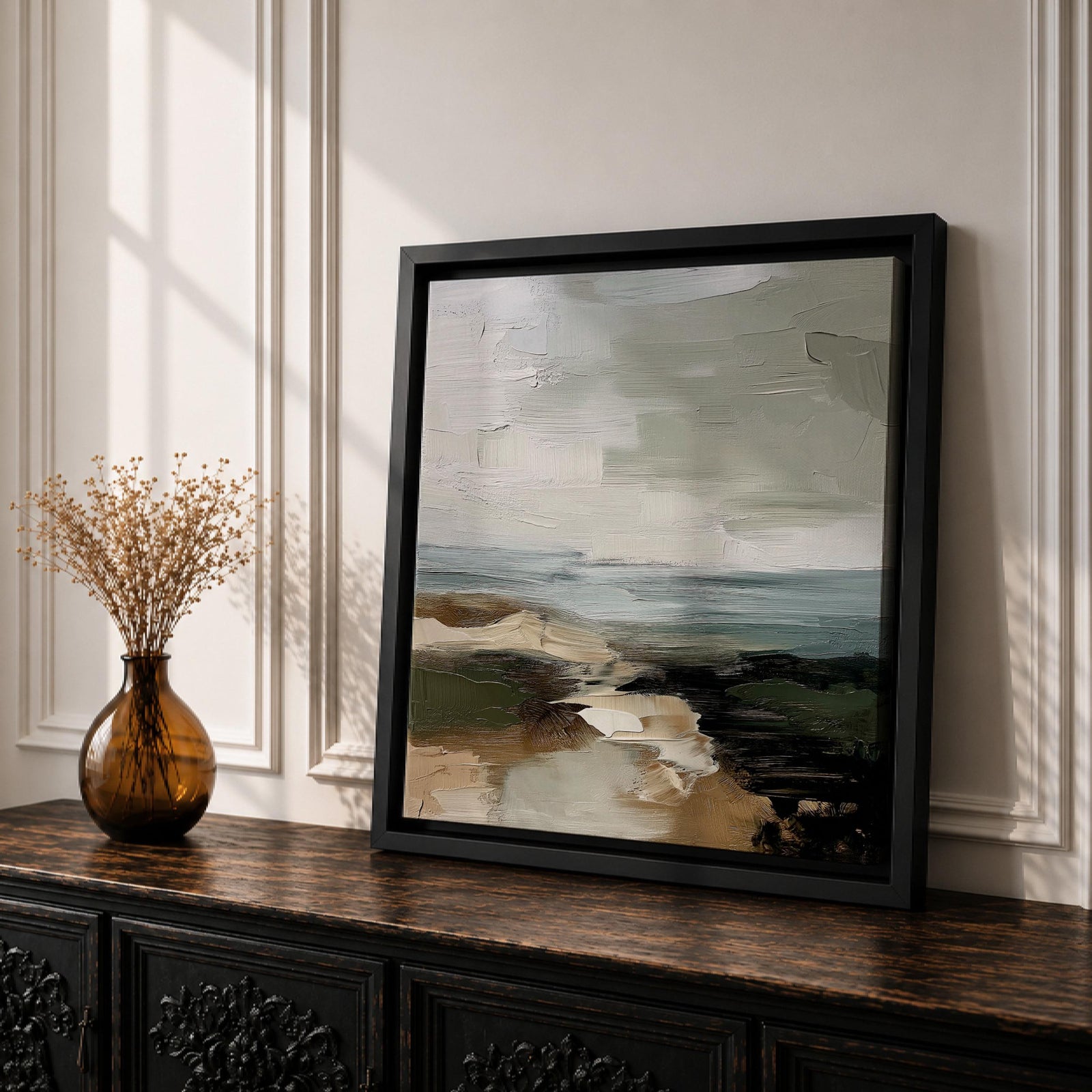 Seascape Wall Art Coastal Shore Framed Canvas Beach Ocean Minimalist Rustic Home Decor