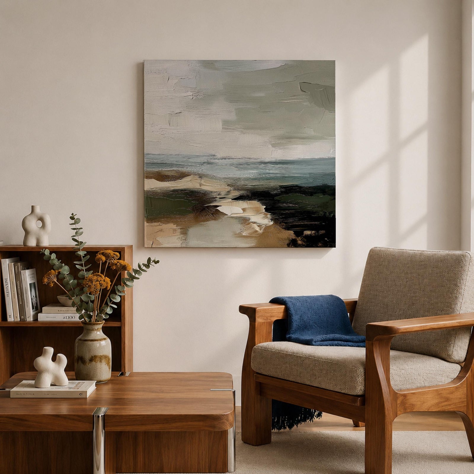 Seascape Wall Art Coastal Shore Framed Canvas Beach Ocean Minimalist Rustic Home Decor