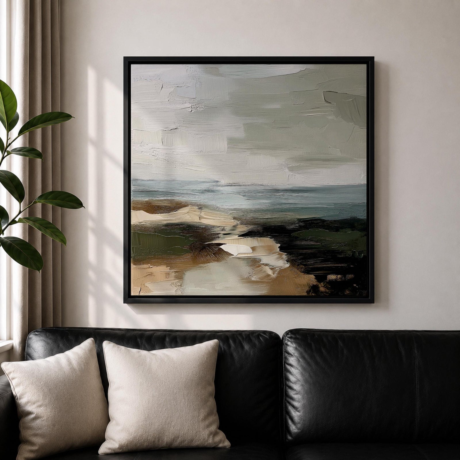 Seascape Wall Art Coastal Shore Framed Canvas Beach Ocean Minimalist Rustic Home Decor