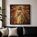 Sacred Heart of Jesus Wall Art Holy Redeemer Framed Canvas Mosaic Catholic Home Decor