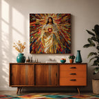 Sacred Heart of Jesus Wall Art Holy Redeemer Framed Canvas Mosaic Catholic Home Decor