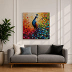 Peacock Wall Art Exotic Bird Framed Canvas Tropical Impasto Boho Nature Home Decor