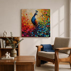 Peacock Wall Art Exotic Bird Framed Canvas Tropical Impasto Boho Nature Home Decor