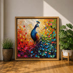 Peacock Wall Art Exotic Bird Framed Canvas Tropical Impasto Boho Nature Home Decor