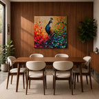 Peacock Wall Art Exotic Bird Framed Canvas Tropical Impasto Boho Nature Home Decor