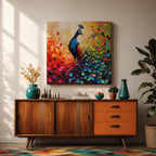 Peacock Wall Art Exotic Bird Framed Canvas Tropical Impasto Boho Nature Home Decor