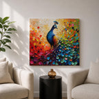 Peacock Wall Art Exotic Bird Framed Canvas Tropical Impasto Boho Nature Home Decor