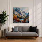 Autumn Mountain Wall Art Fall Scenery Framed Canvas Impasto Landscape Rustic Cabin Home Decor
