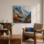Autumn Mountain Wall Art Fall Scenery Framed Canvas Impasto Landscape Rustic Cabin Home Decor