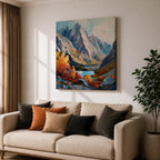 Autumn Mountain Wall Art Fall Scenery Framed Canvas Impasto Landscape Rustic Cabin Home Decor