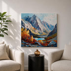 Autumn Mountain Wall Art Fall Scenery Framed Canvas Impasto Landscape Rustic Cabin Home Decor