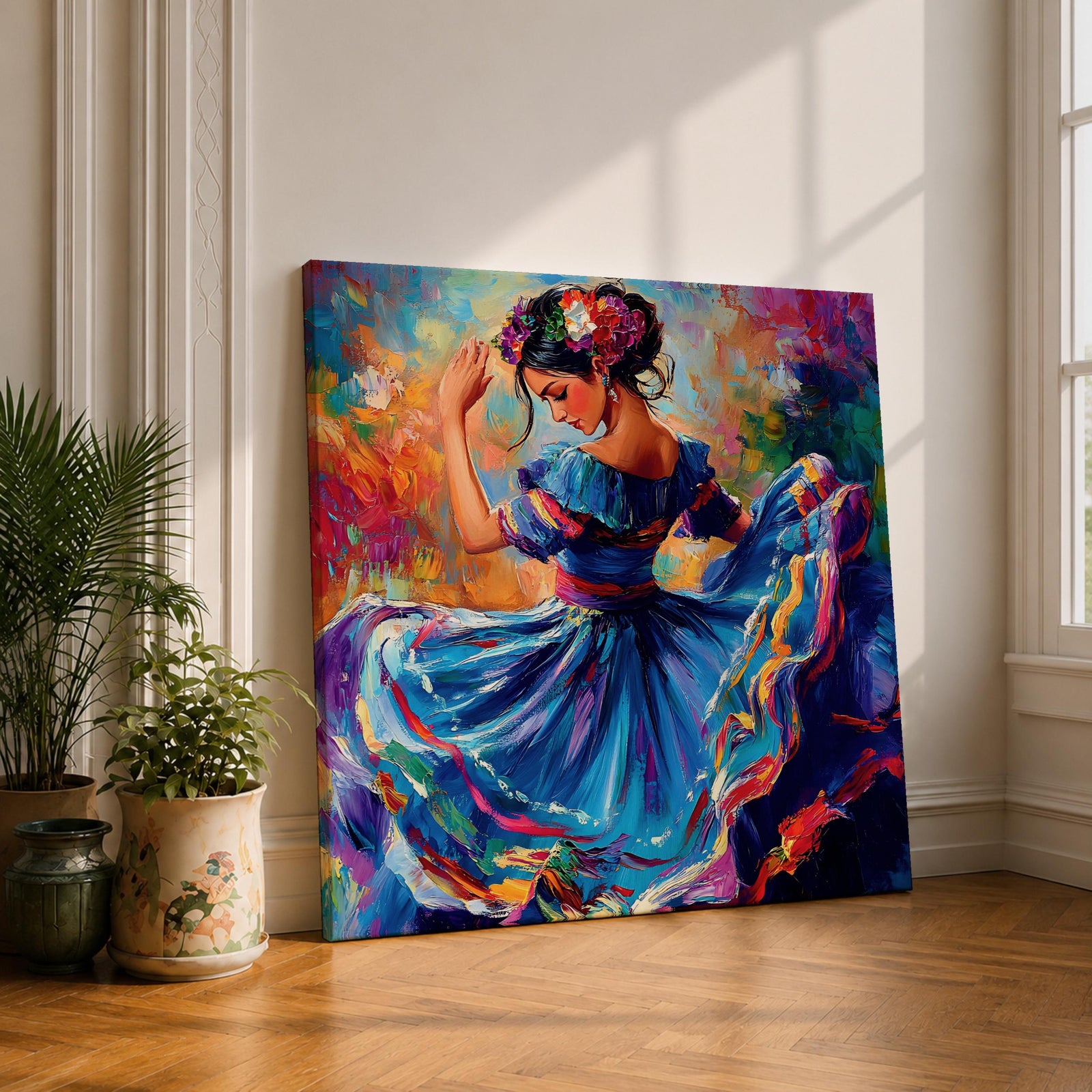 Mexican Folkloric Dancer Wall Art Ballet Folklórico Framed Canvas Cultural Fiesta Home Decor