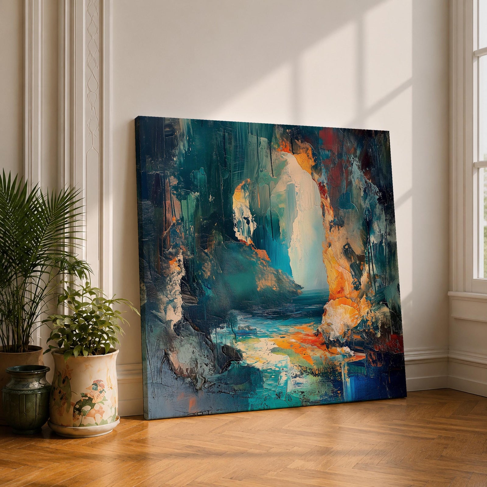 Coastal Cave Wall Art Sea Grotto Framed Canvas Ocean Abstract Landscape Coastal Decor