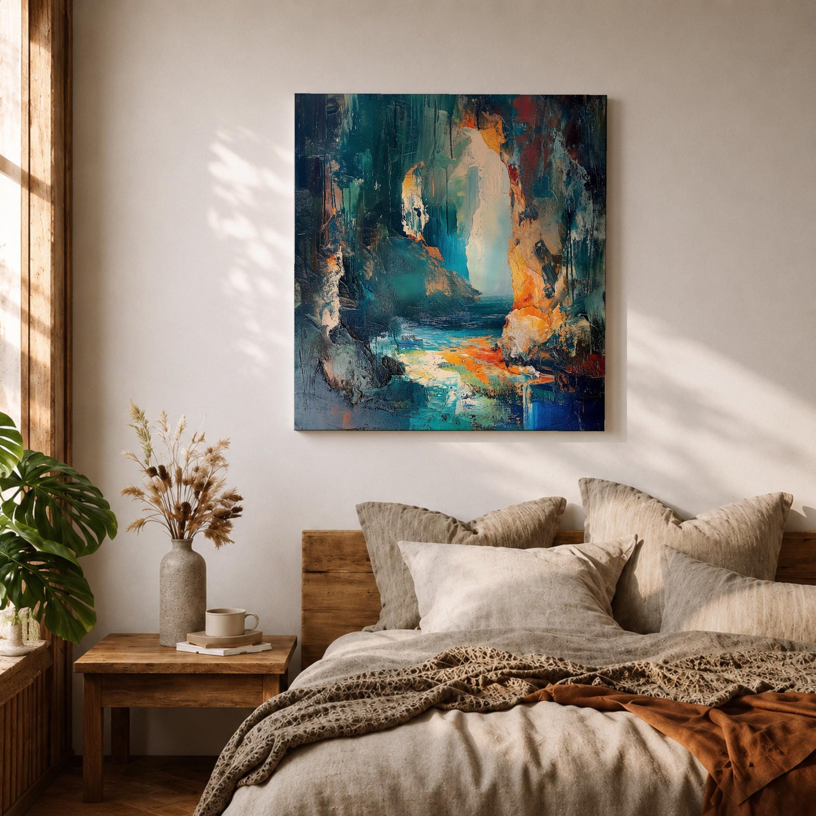 Coastal Cave Wall Art Sea Grotto Framed Canvas Ocean Abstract Landscape Coastal Decor