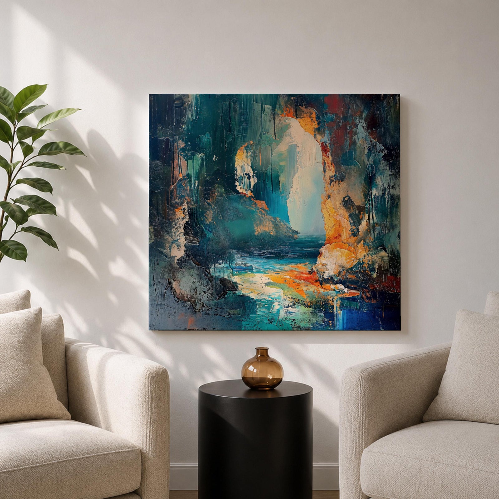 Coastal Cave Wall Art Sea Grotto Framed Canvas Ocean Abstract Landscape Coastal Decor