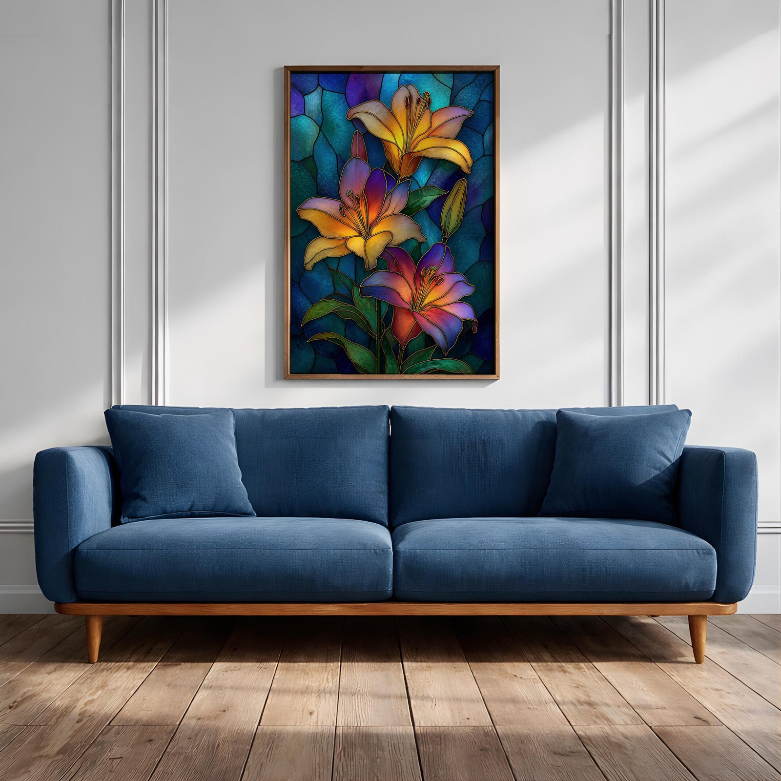 Lilies Wall Art Lily Flower Framed Canvas Stained Glass Mosaic Botanical Home Decor