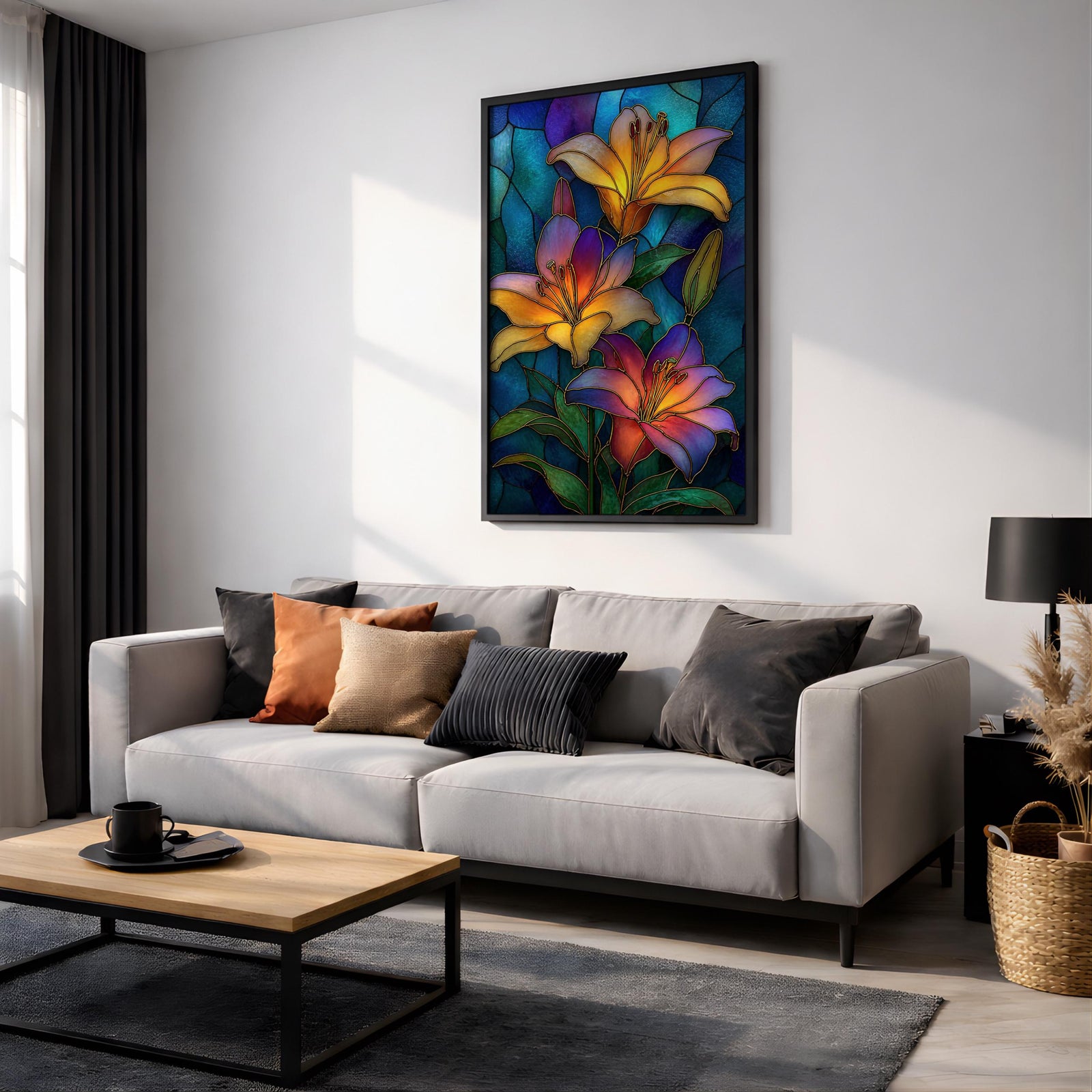Lilies Wall Art Lily Flower Framed Canvas Stained Glass Mosaic Botanical Home Decor