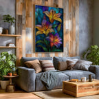 Lilies Wall Art Lily Flower Framed Canvas Stained Glass Mosaic Botanical Home Decor