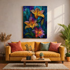 Lilies Wall Art Lily Flower Framed Canvas Stained Glass Mosaic Botanical Home Decor