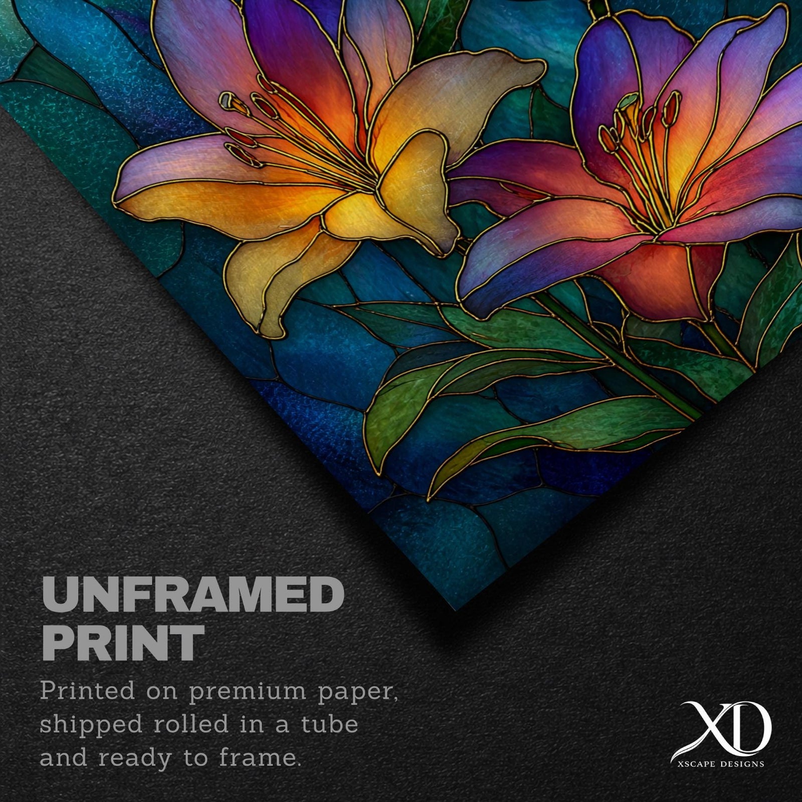 Lilies Wall Art Lily Flower Framed Canvas Stained Glass Mosaic Botanical Home Decor