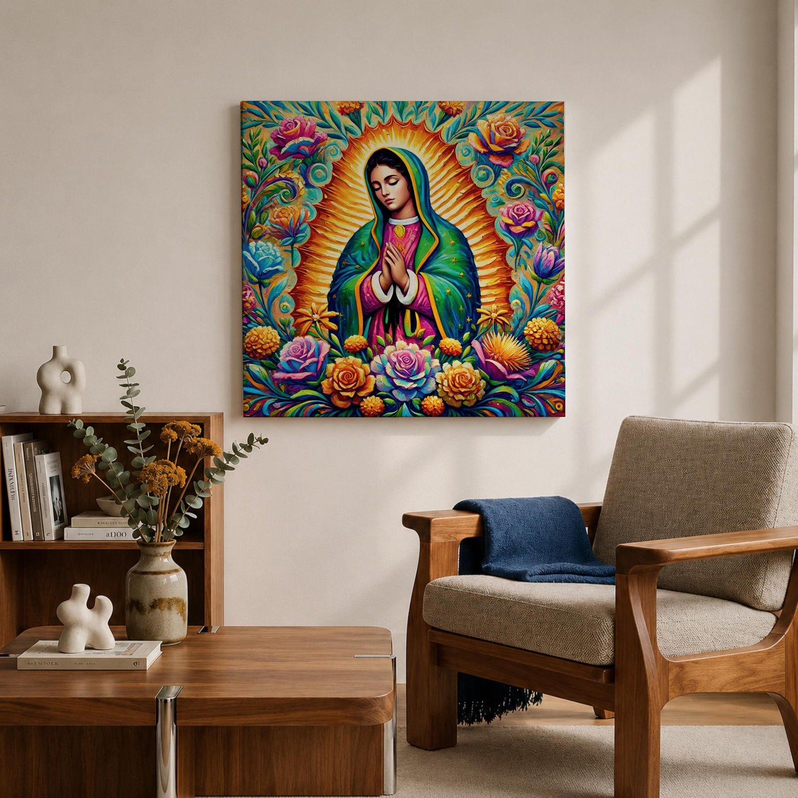 Our Lady of Guadalupe Wall Art Virgencita Framed Canvas Mexican Catholic Home Decor