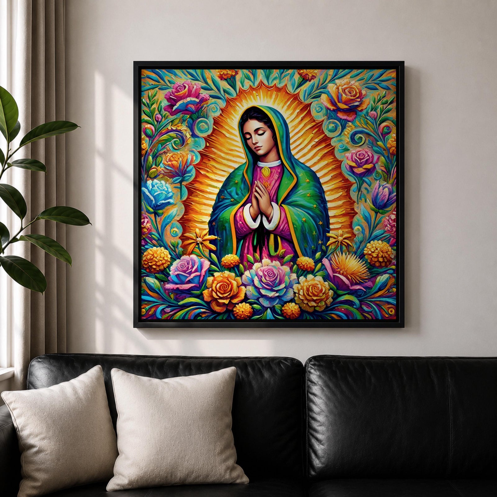 Our Lady of Guadalupe Wall Art Virgencita Framed Canvas Mexican Catholic Home Decor