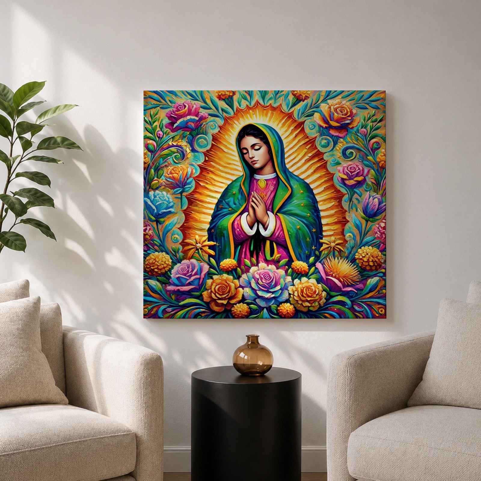 Our Lady of Guadalupe Wall Art Virgencita Framed Canvas Mexican Catholic Home Decor