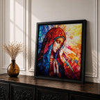 Virgin Mary Wall Art Madonna Framed Canvas Stained Glass Catholic Home Decor