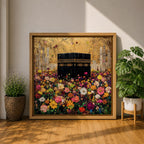 Kaaba Wall Art Floral Field Framed Canvas Masjid al Haram Hajj Umrah Islamic Decor