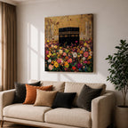 Kaaba Wall Art Floral Field Framed Canvas Masjid al Haram Hajj Umrah Islamic Decor