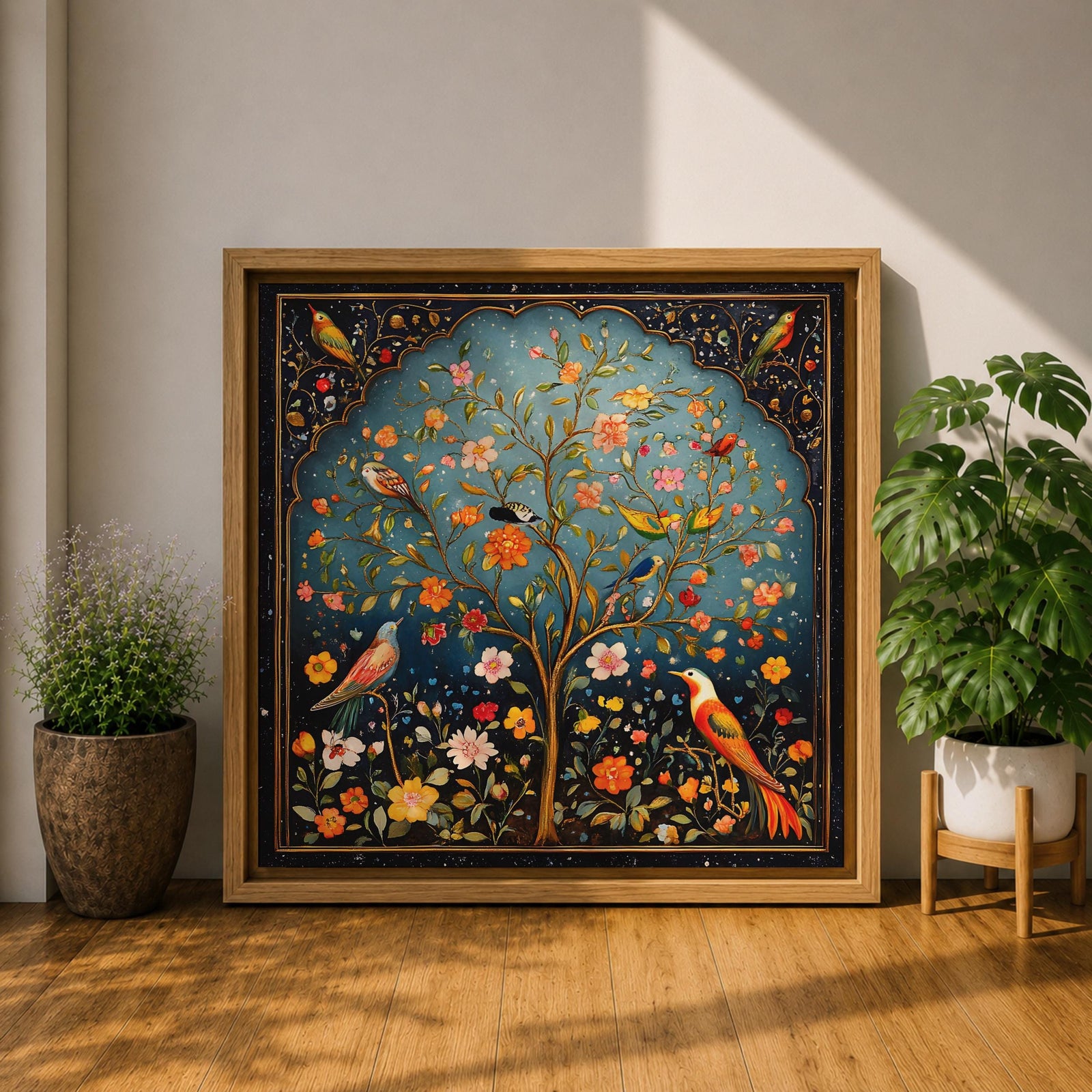 Persian Tree Wall Art Birds Garden Framed Canvas Persian Botanical Islamic Home Decor