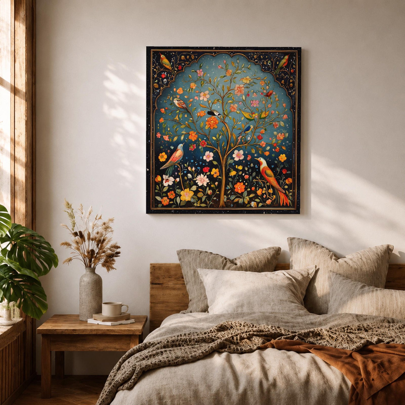 Persian Tree Wall Art Birds Garden Framed Canvas Persian Botanical Islamic Home Decor