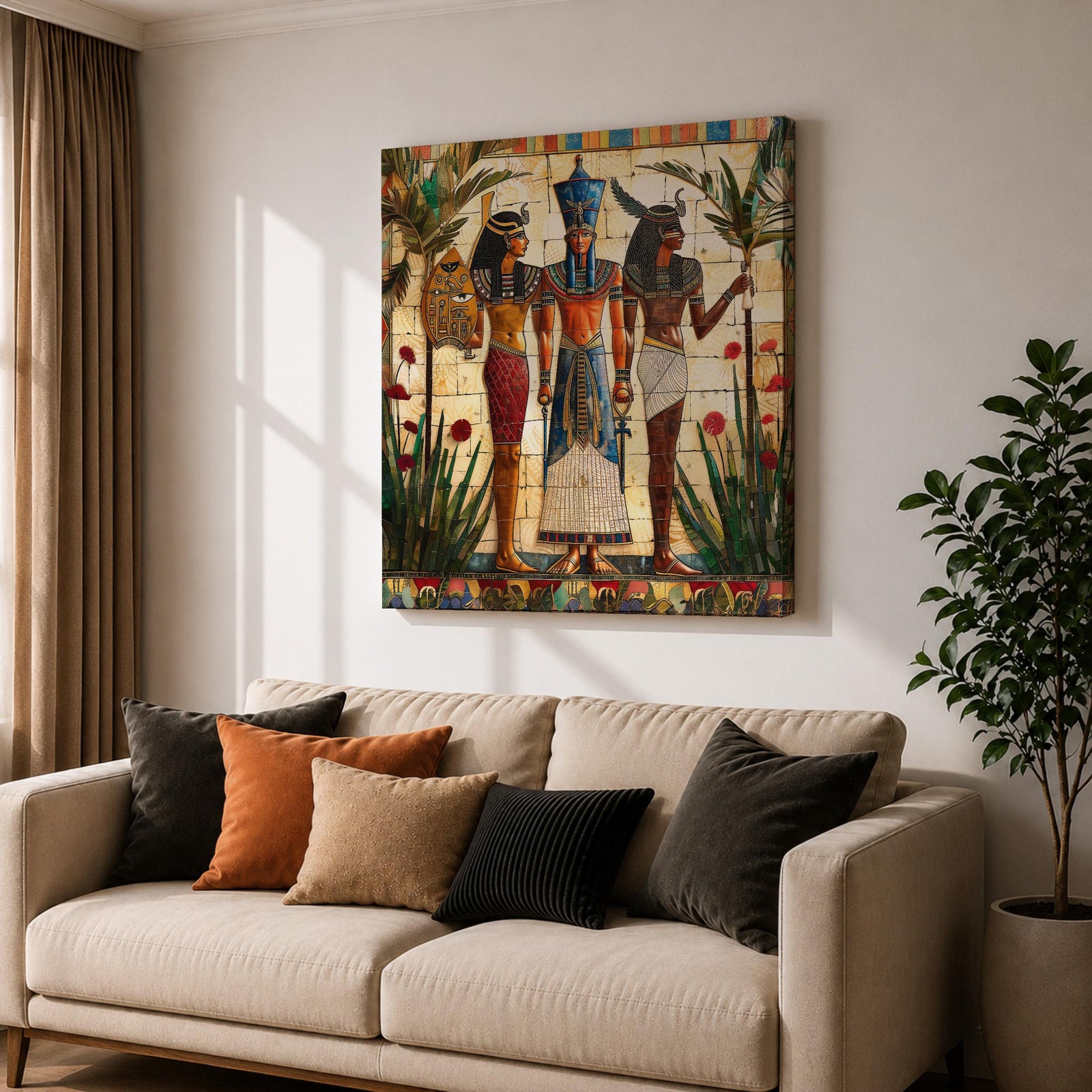 Pharaoh Wall Art Tutankhamun Framed Canvas Egyptian Mosaic Cultural History Decor