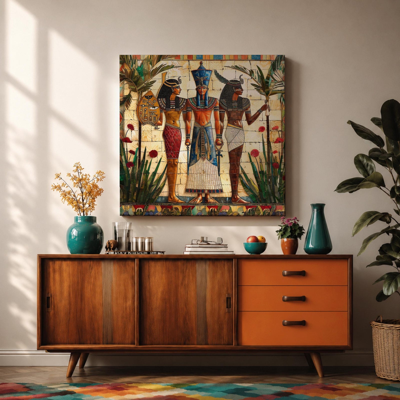 Pharaoh Wall Art Tutankhamun Framed Canvas Egyptian Mosaic Cultural History Decor