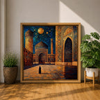 Persian Mosque Wall Art Night View Framed Canvas Mughal Architecture Islamic Home Decor