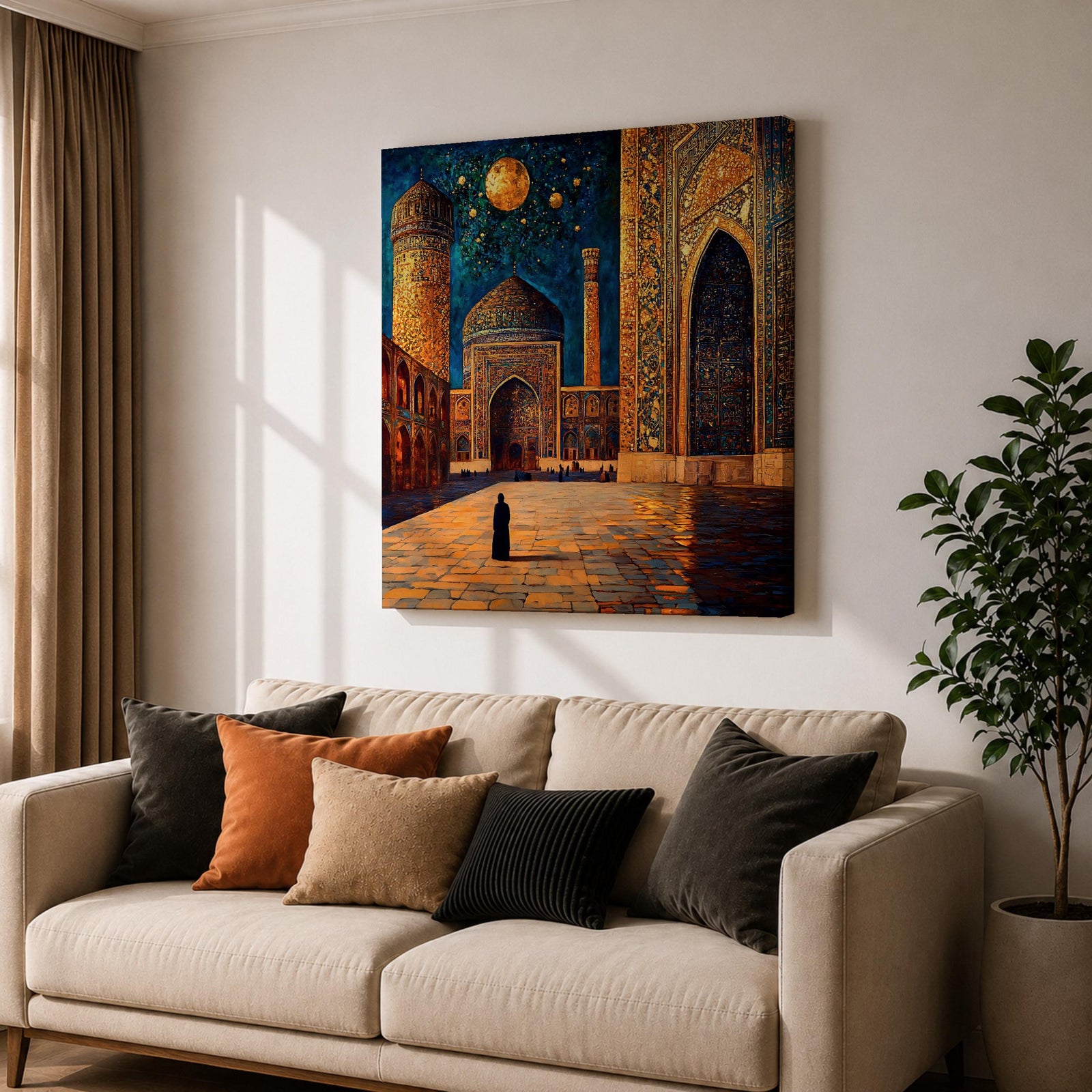 Persian Mosque Wall Art Night View Framed Canvas Mughal Architecture Islamic Home Decor