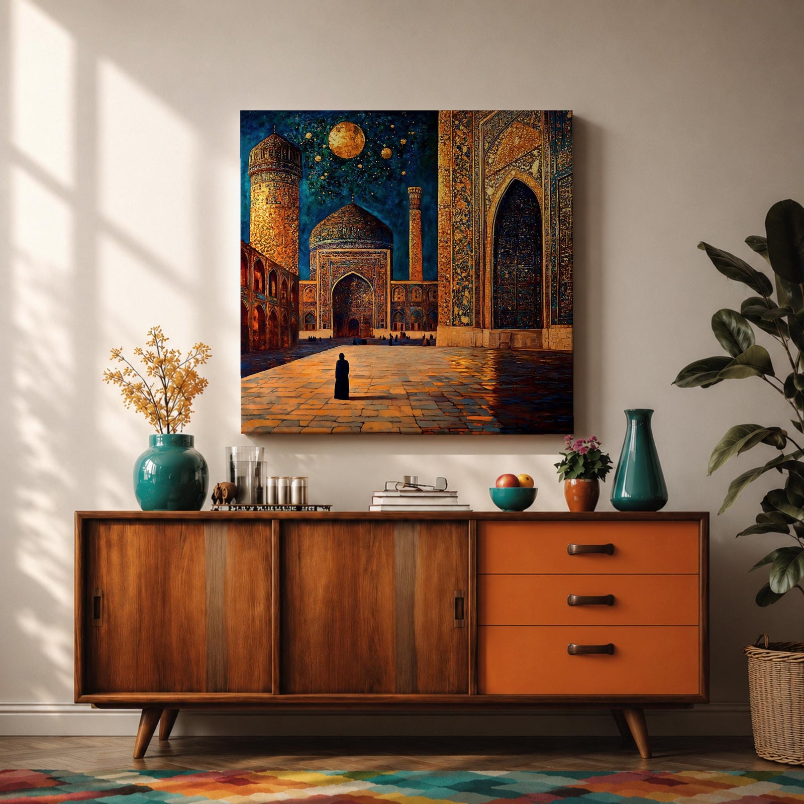 Persian Mosque Wall Art Night View Framed Canvas Mughal Architecture Islamic Home Decor