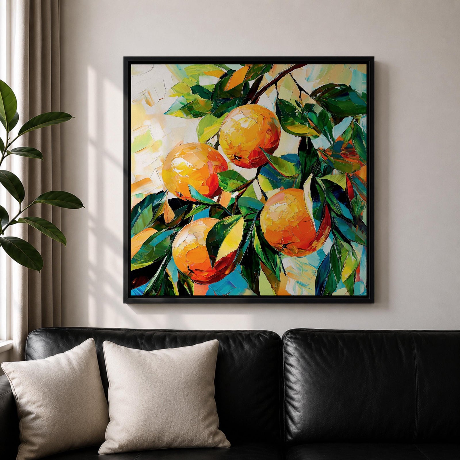 Orange Tree Wall Art Citrus Branch Framed Canvas Fruit Botanical Kitchen Nature Decor
